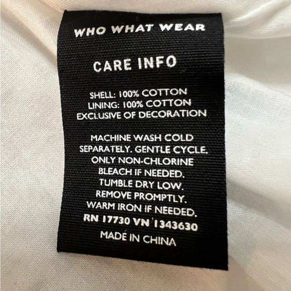 Who‎ What Wear White Cotton Tie Waist Dress Puff Short Embellished Sleeves. XS. - Picture 10 of 10